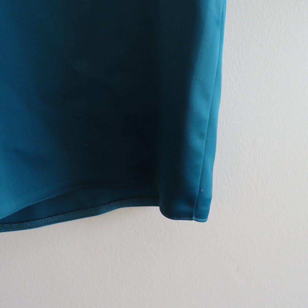 ZENA PRESLEY Teal Satin Drapey Button Front Shirt Top Mob Wives - Women's Sz M - Picture 6 of 10